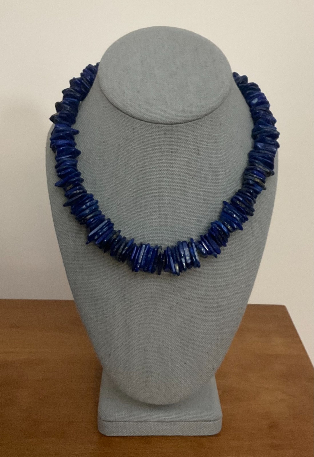 Estate Lapis Lazuli Rich Blue Nugget Polished Flat Stone 17” Necklace 165 gr