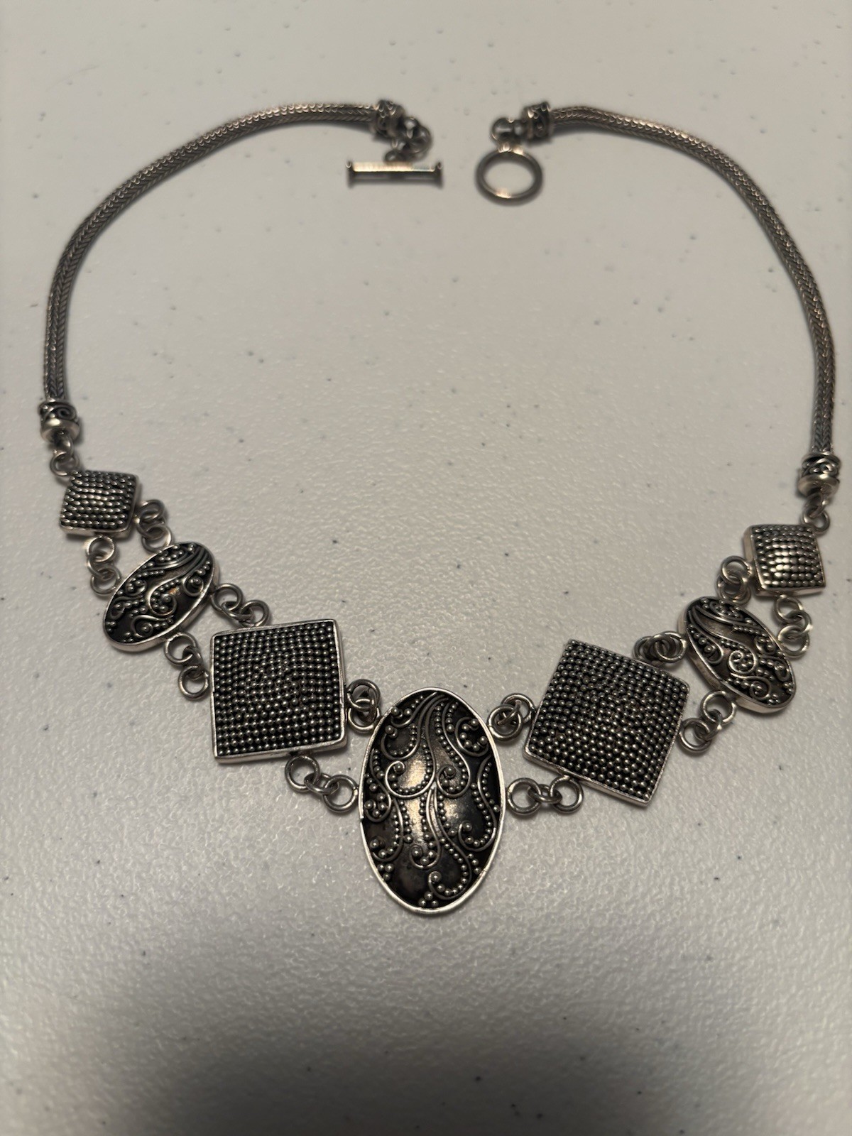 BA Suarti Bali Indonesia Sterling 925 Ornate Links Toggle Necklace