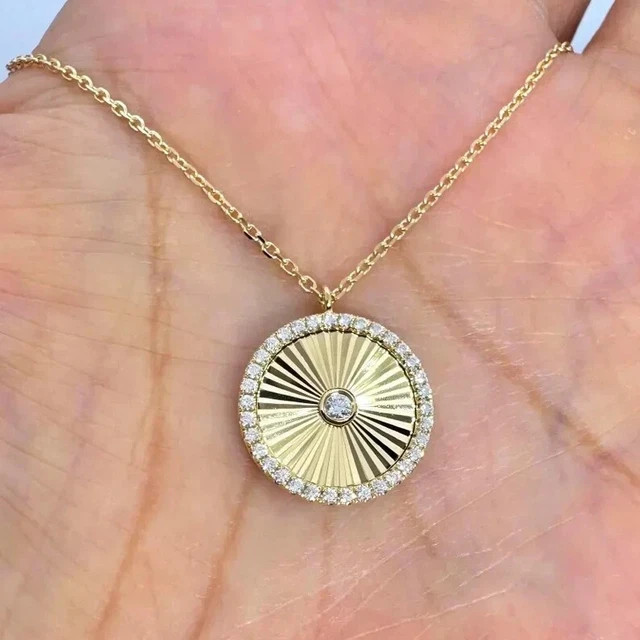 1 Ct Round Lab Created Diamond Round Disc Pendant 14K Yellow Gold Plated Silver