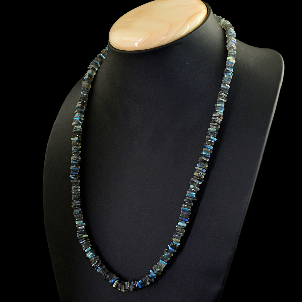 Blue Flash Labradorite 172.00 Cts Earth Mined Untreated Beads Necklace (DG)