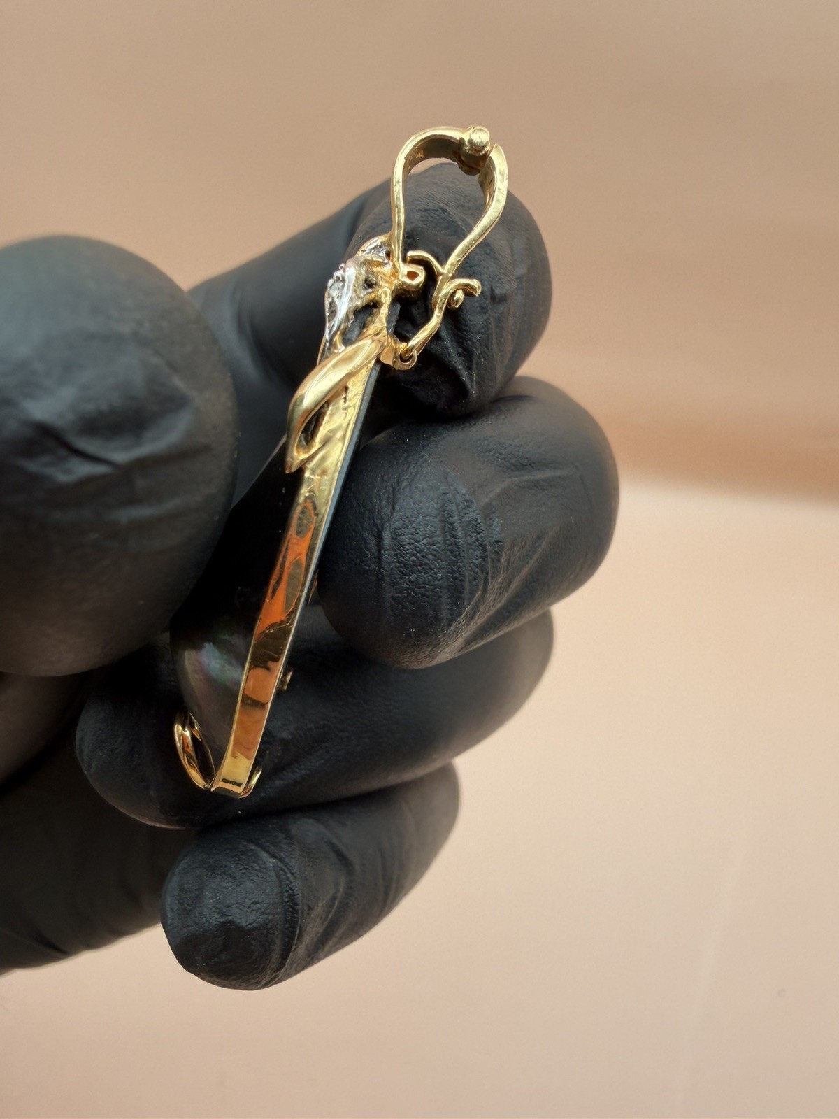 Tahitian South Sea Black Pearl & Diamond 18 K Yellow Gold Enhancer Pendant