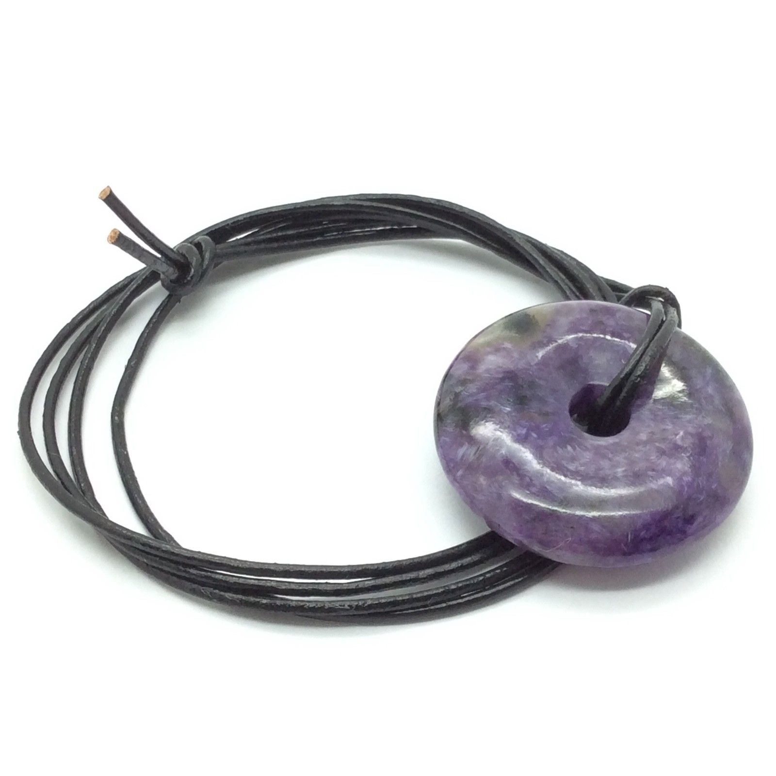 Charoite Bi Disk Pendant Purple Circle Gem Stone Necklace Siberia 25mm #5
