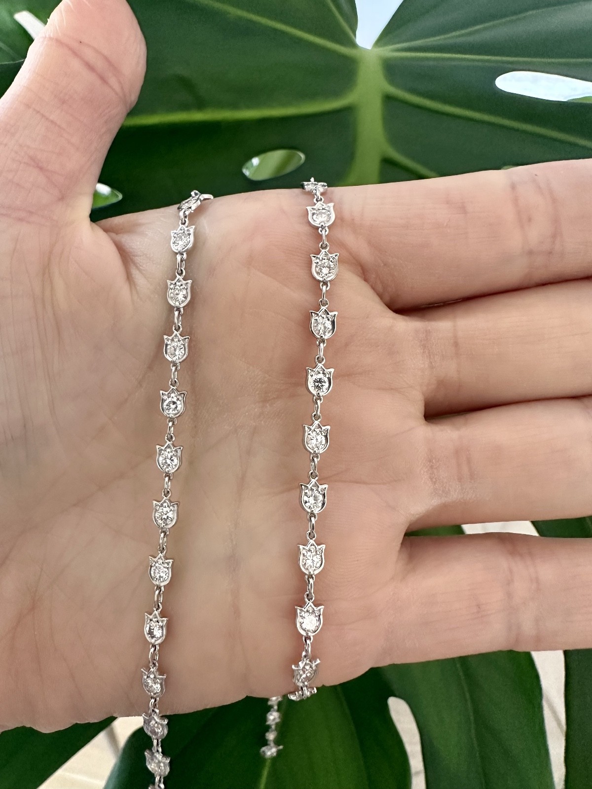 Platinum Diamonds by the Yard Flower Tulip Style Necklace 3.75ct 18”