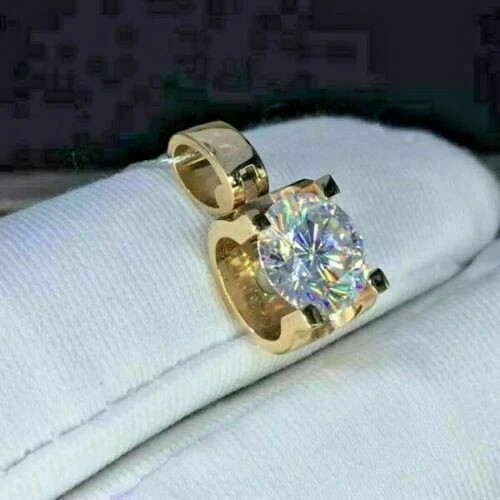 2Ct Round Lab-Created Diamond Solitaire Pendant Women’s 14K Yellow Gold Plated
