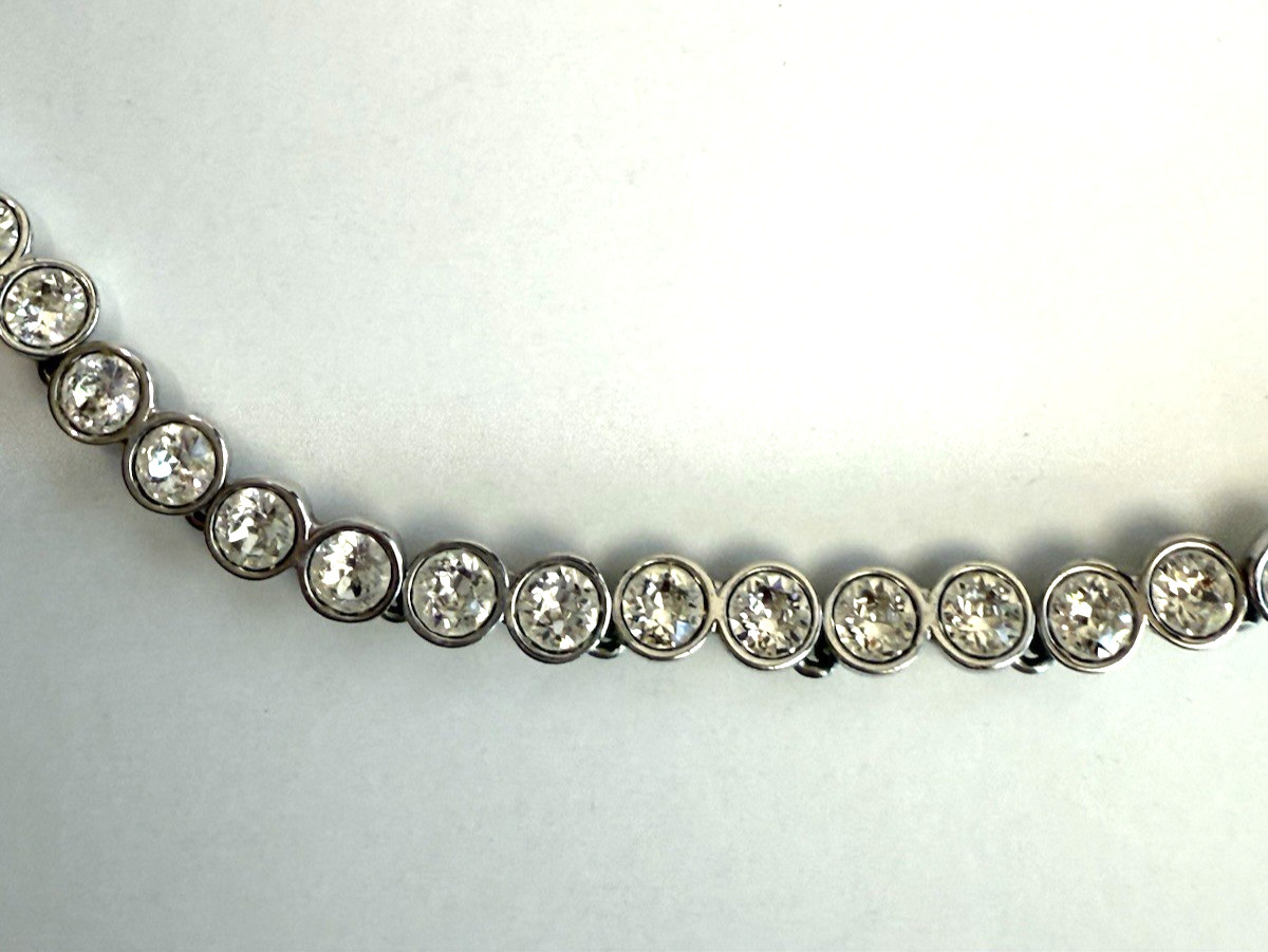 SWAROVSKI Clear Crystal Silver Plated Tennis Necklace Bezel Choker Signed 16″