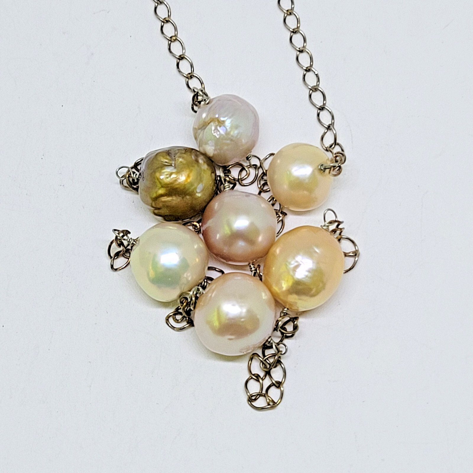 ShopLC Sterling Silver 10-12mm Multi Color Pearl Station Necklace ~ 18-22″