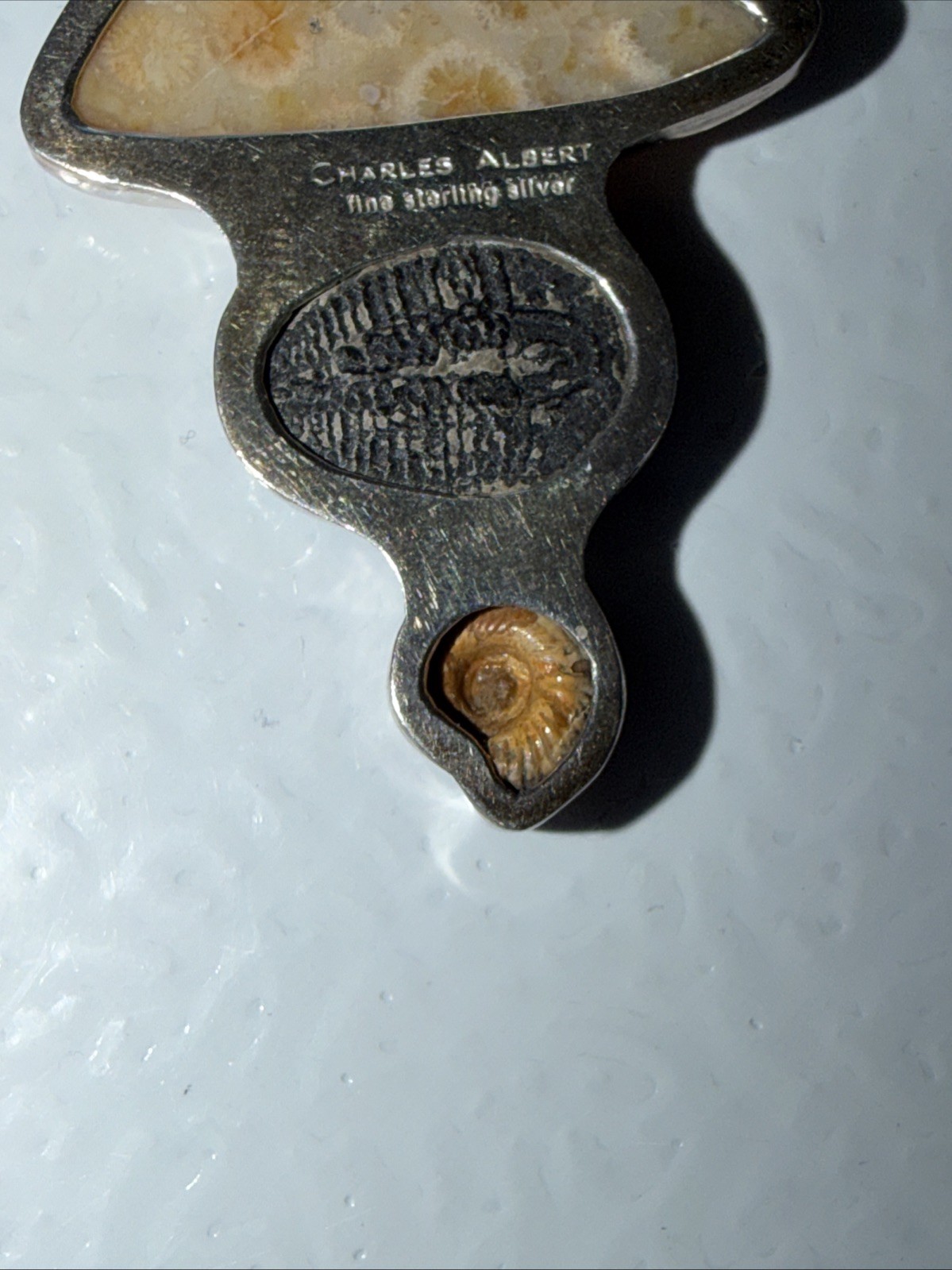 Charles Albert Fine Sterling Rare Multiple Fossil Pendant