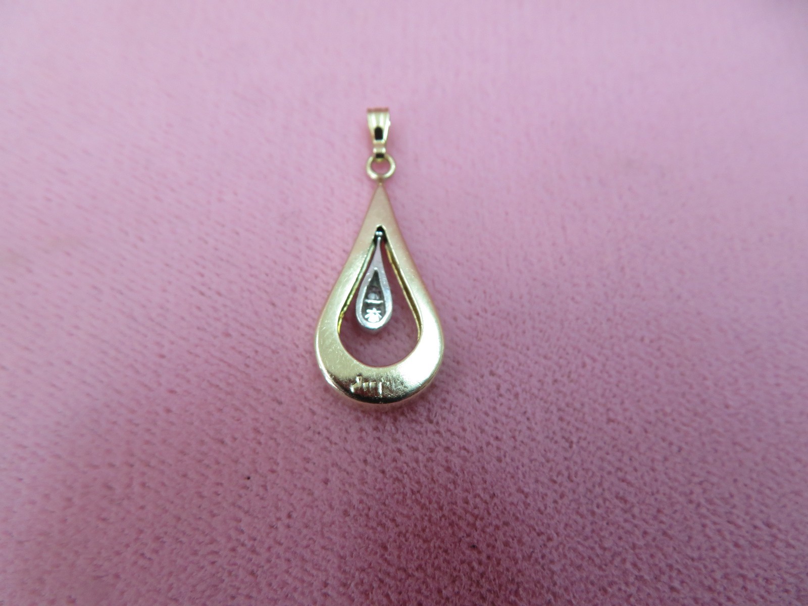 14k Solid Yellow White Gold Diamond Tear Drop Pendant 1.39 Grams