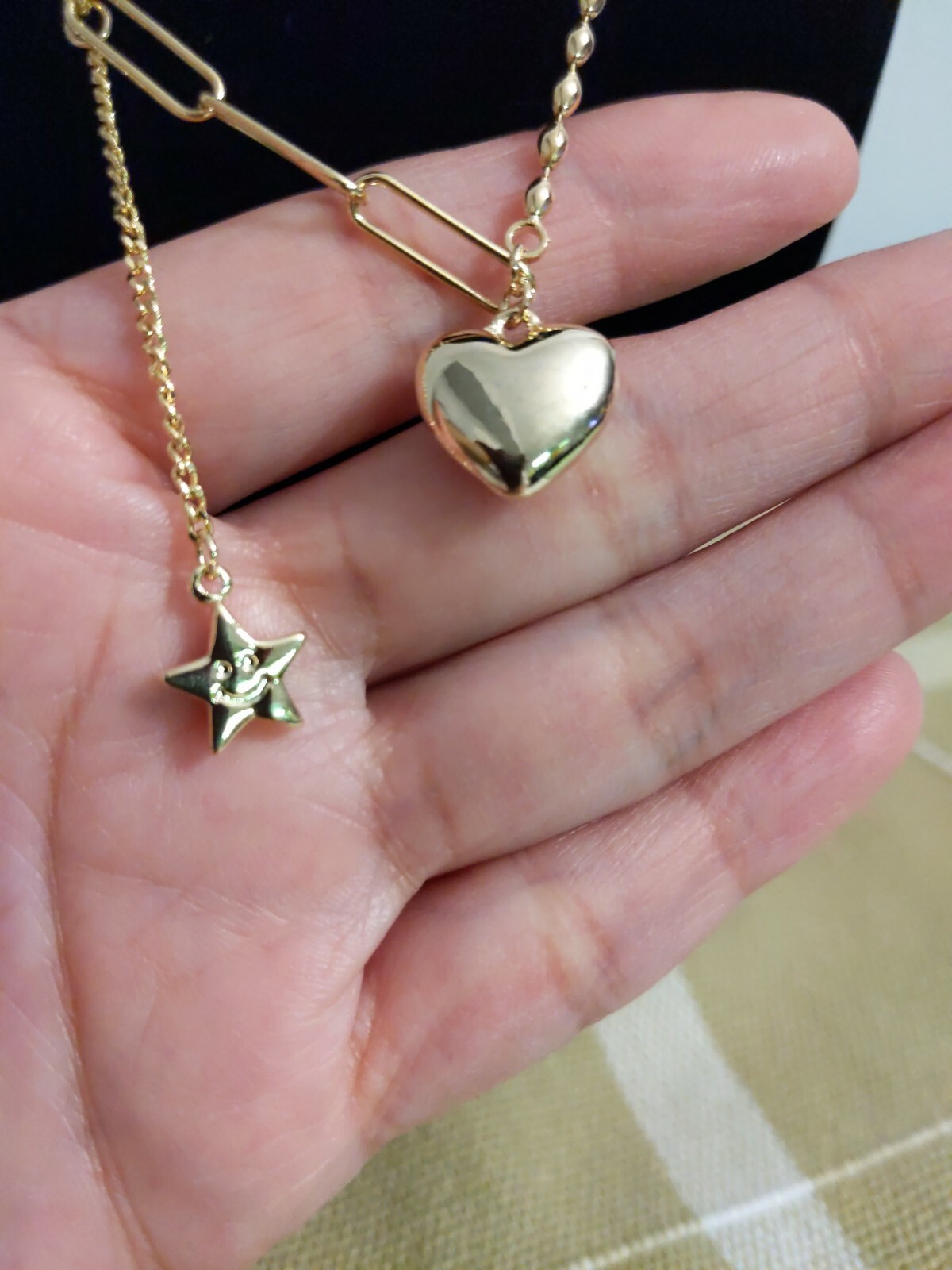 Rare paperclip/beaded Gold plated necklace.. B-Day gift. Fun Fashion Jewelry