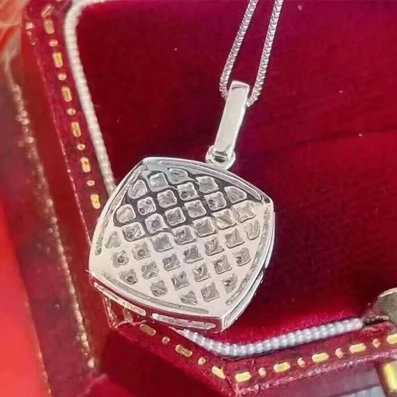 3.00 Ct Round Cut Moissanite Pendant W/Chain 14K White Gold plated