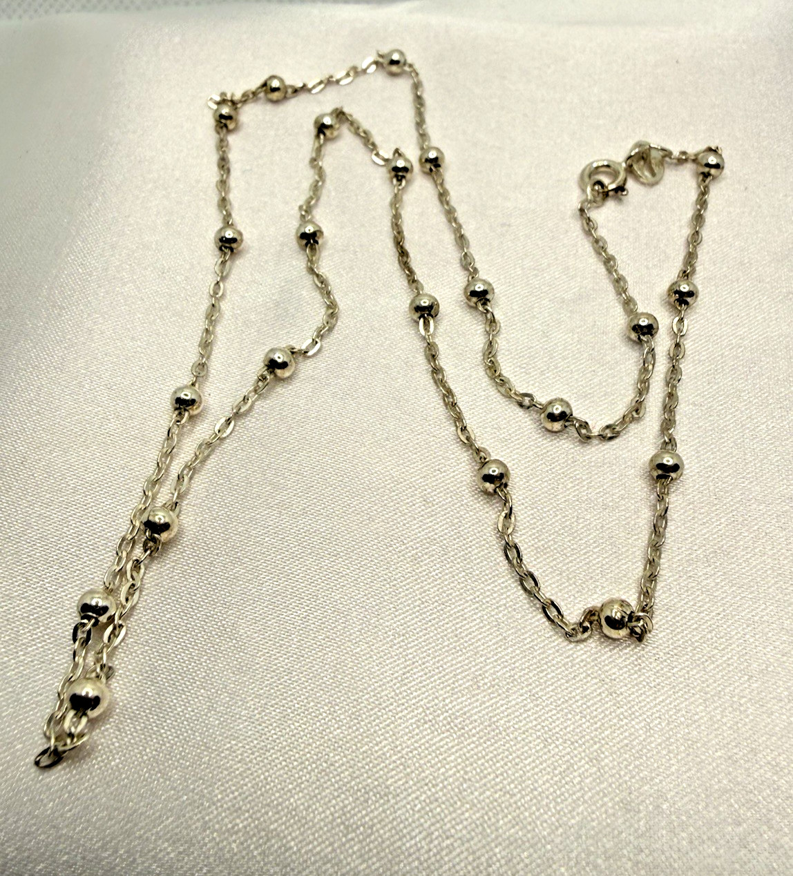Vintage Italy 925 Sterling Silver 2mm Cable 3mm Bead Station Necklace 18″