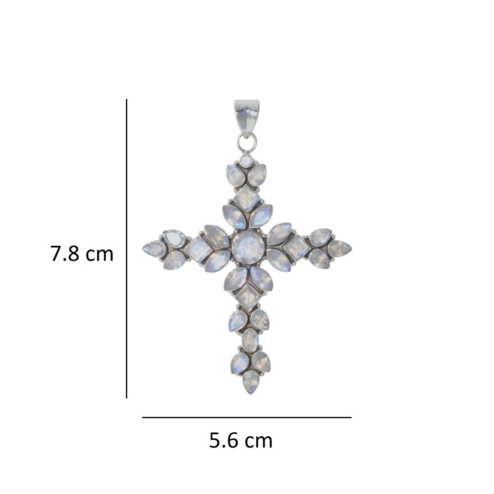Vintage Style Rainbow Moonstone Cluster Cross Pendant Solid 925 Silver Jewelry