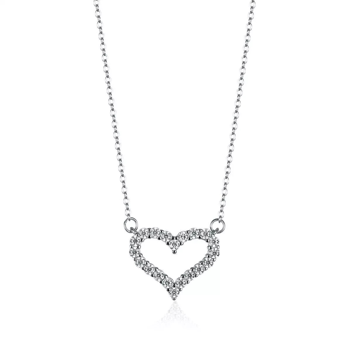 1 Ctw Round Cut Moissanite Heart Shape Pendant 14K White Gold Plated Free Chain