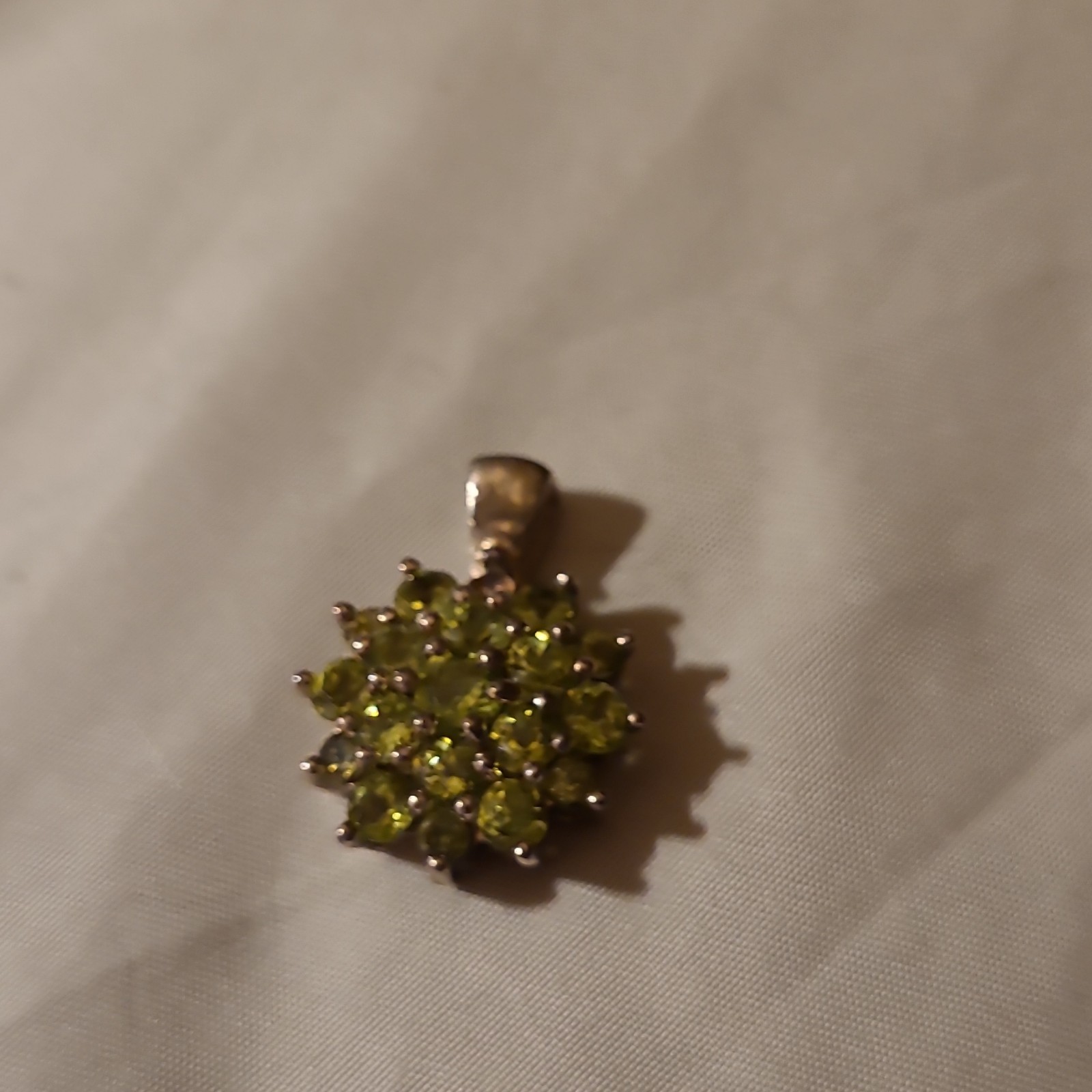 925 Sterling Silver Peridot Flower Cluster Charm Pendant Signed Thailand