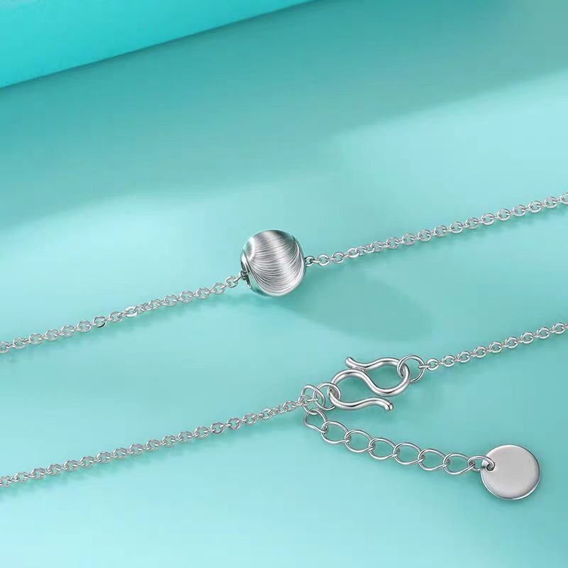 Pure PT950 Platinum 950 Lucky 5mm Laser Ball Bead Link Necklace 3.6-3.8g 16-17in