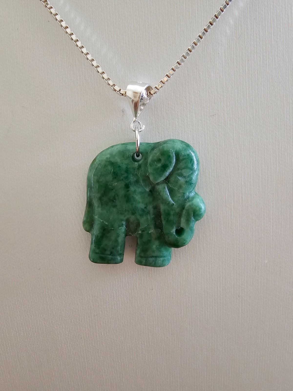 36 in Sterling Silver Lucky Jade Elephant Necklace