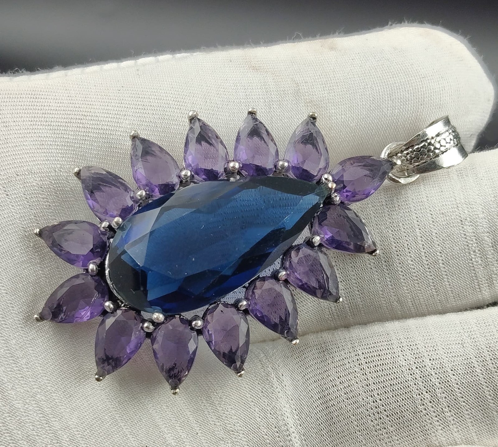 London Blue Topaz & Amethyst Gemstone Pendant 925 Sterling Silver Jewelry