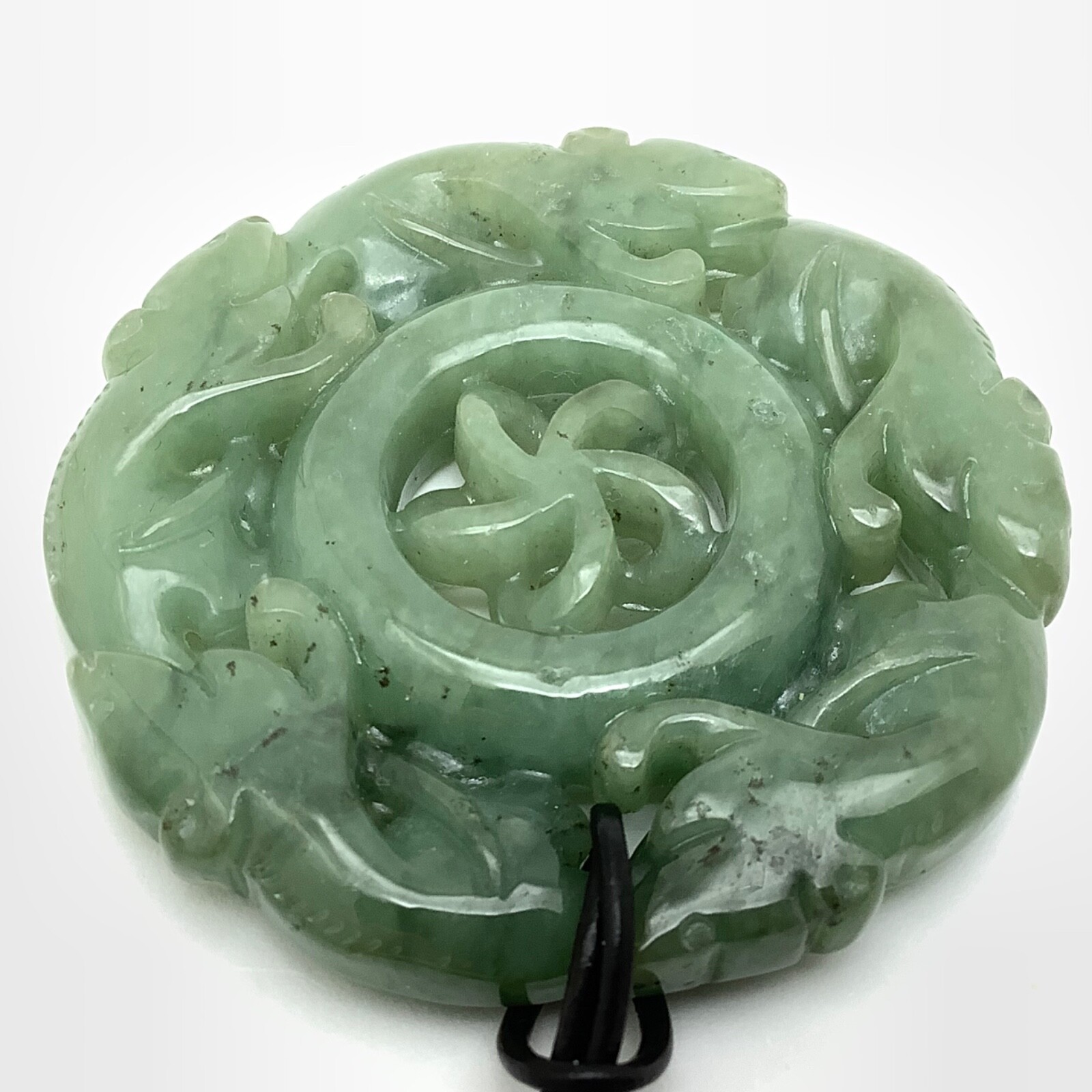Burmese Jade Pendant Rat Running Green Jadeite Jade Disk Necklace Burma Myanmar