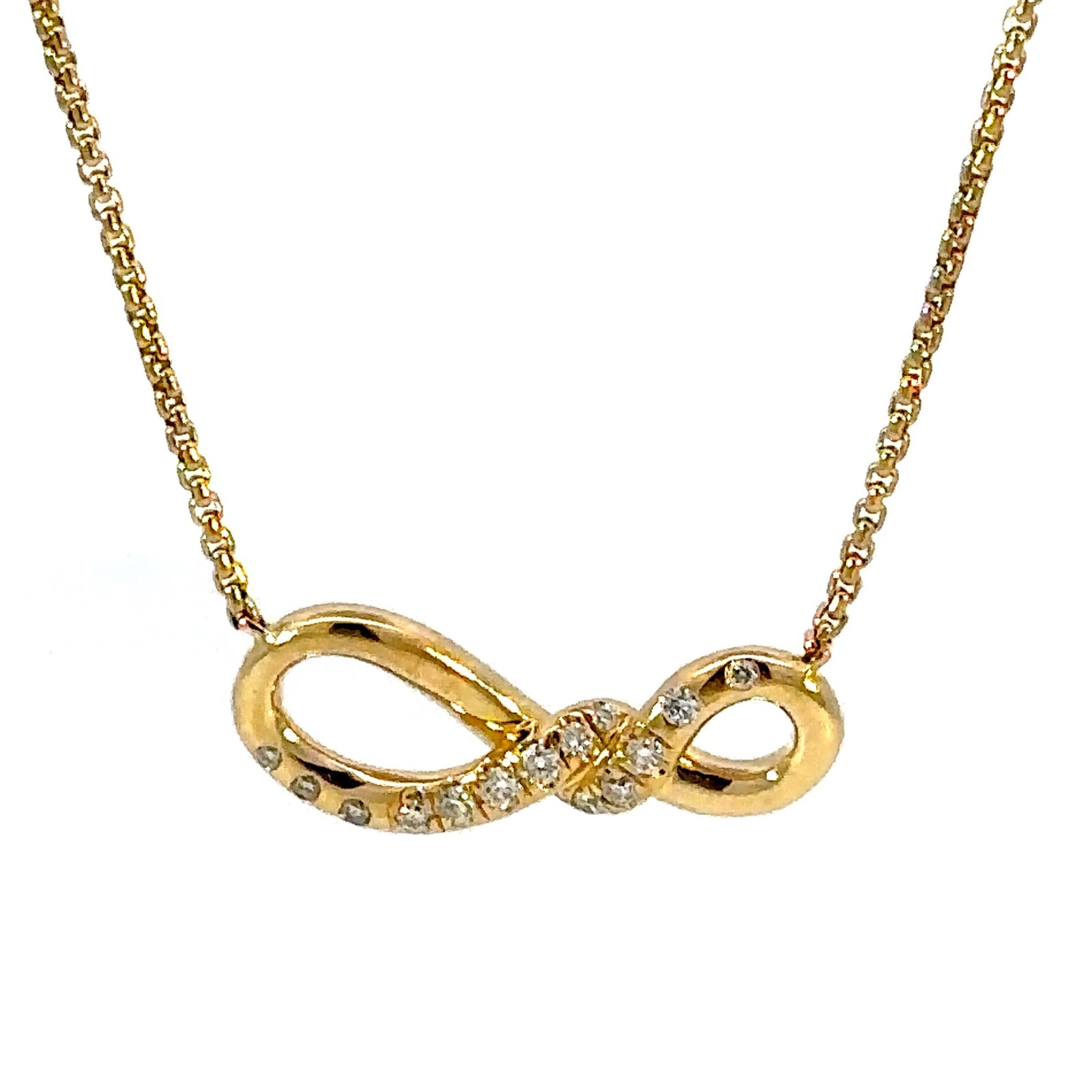 David Yurman 18K Yellow Gold Diamond Continuance Pendant Necklace 16″ – J378
