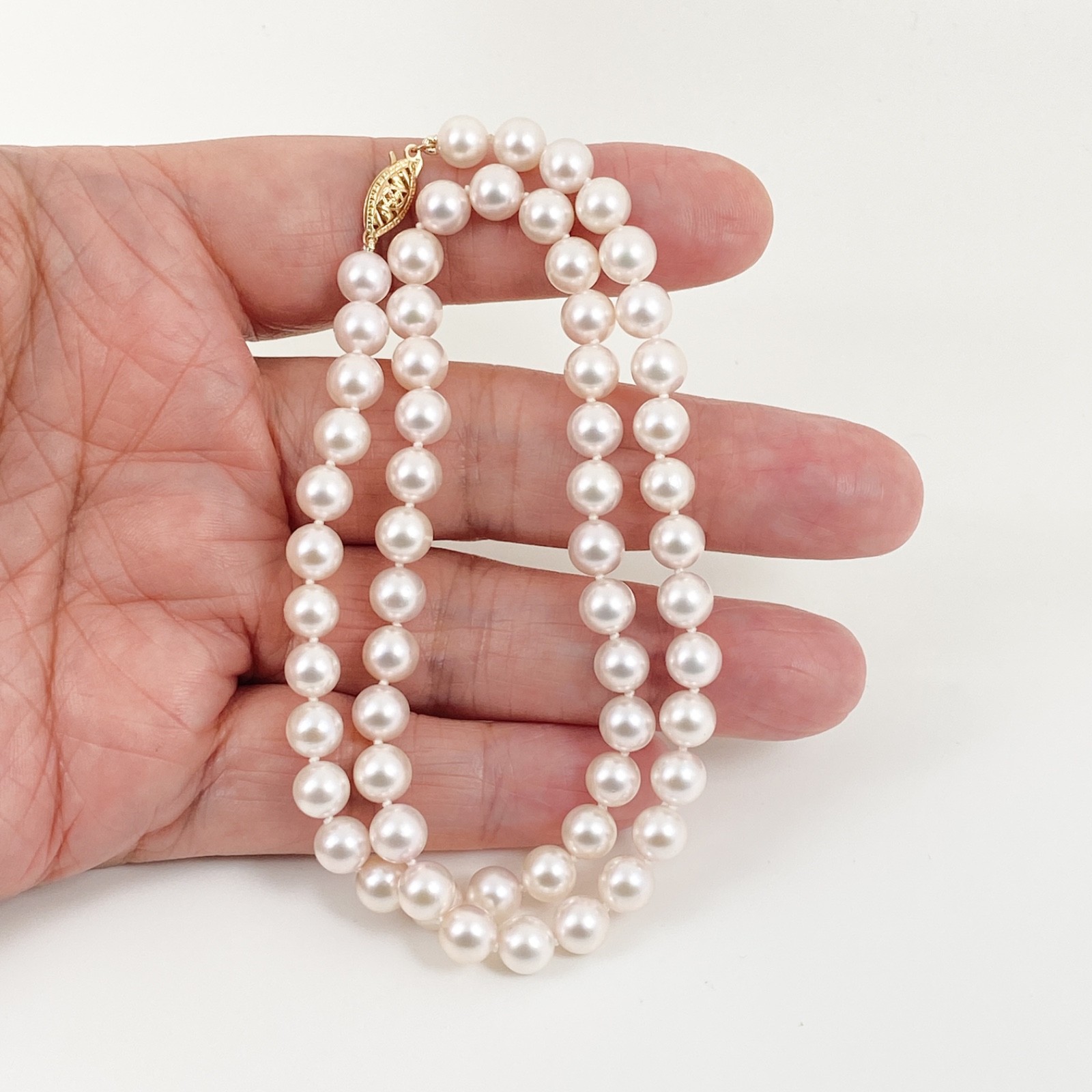 AAA White Akoya Pearl Necklace, 6.5-7mm Japanese Seawater Pearls ,14K Gold #104S