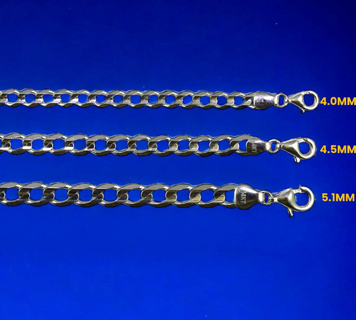 14K White Gold SOLID Curb Cuban Necklace Bracelet Chain Real Gold 2mm-5mm 7″-30″