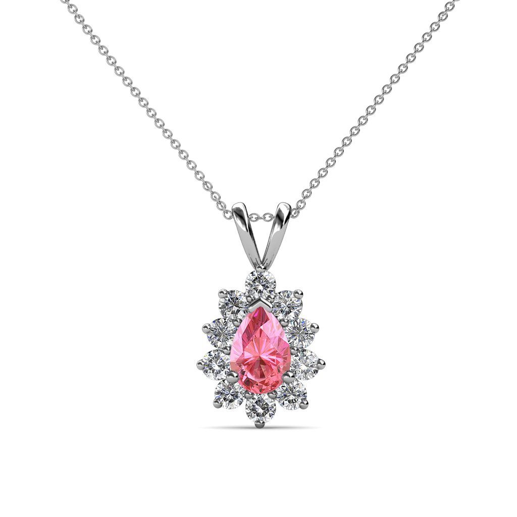 Pear Pink Tourmaline and Diamond Halo Pendant 0.95 ctw in 14K Gold JP:77576