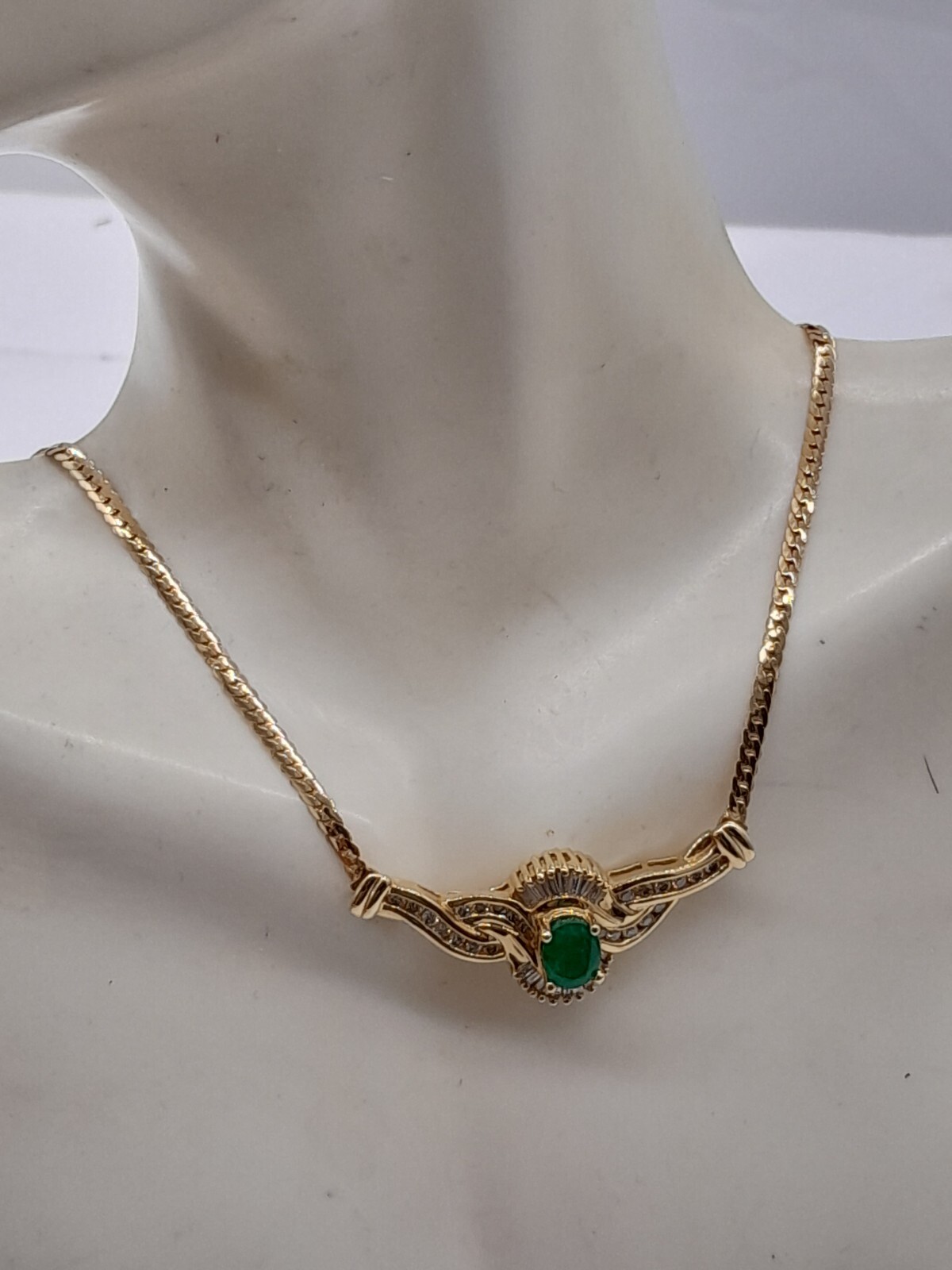 ADL 14k gold channel set and baguette diamond Emerald bib necklace LKNEW $3600
