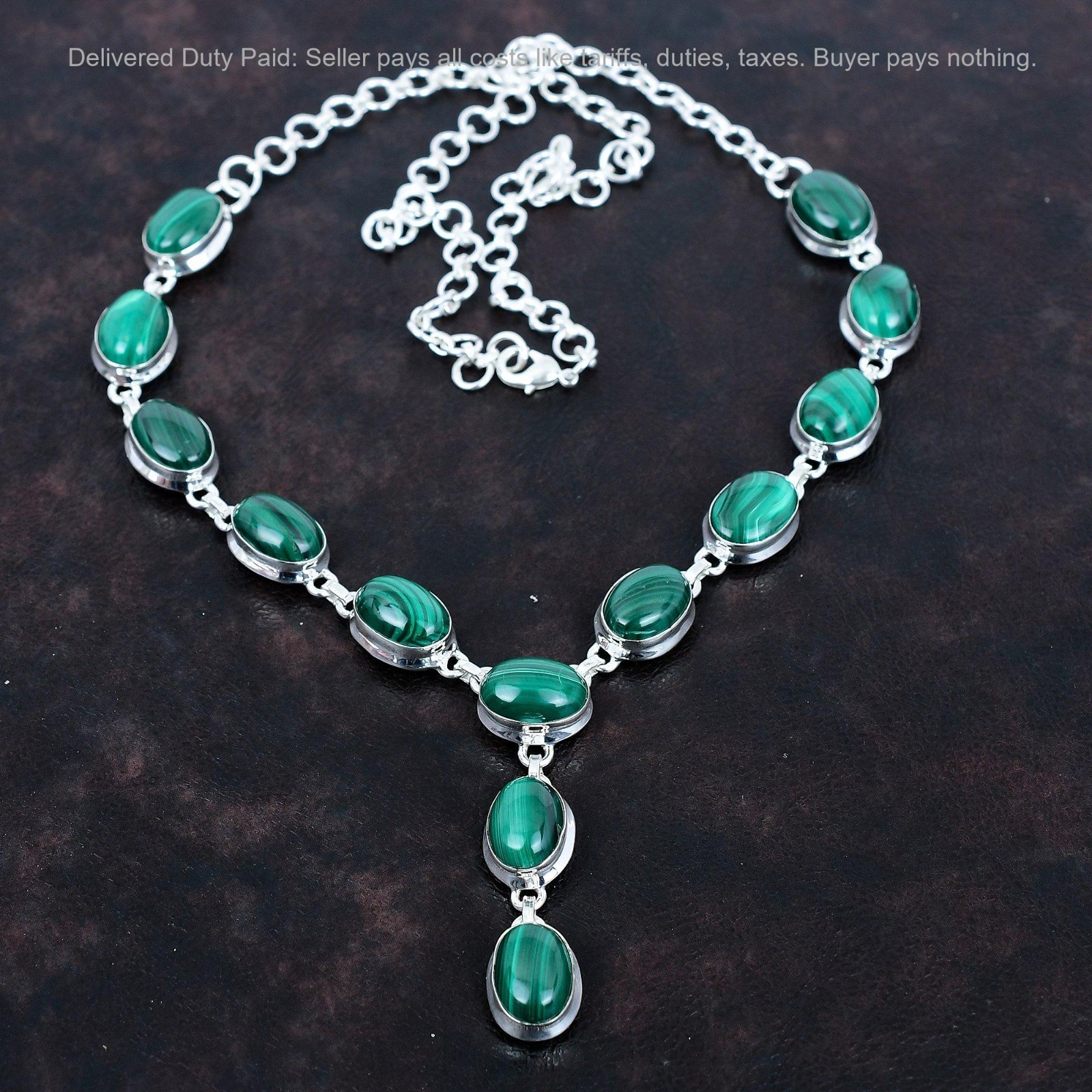 Valentines Deal Oval Malachite Gemstone 925 Silver Mother Chain Necklace Jewelry
