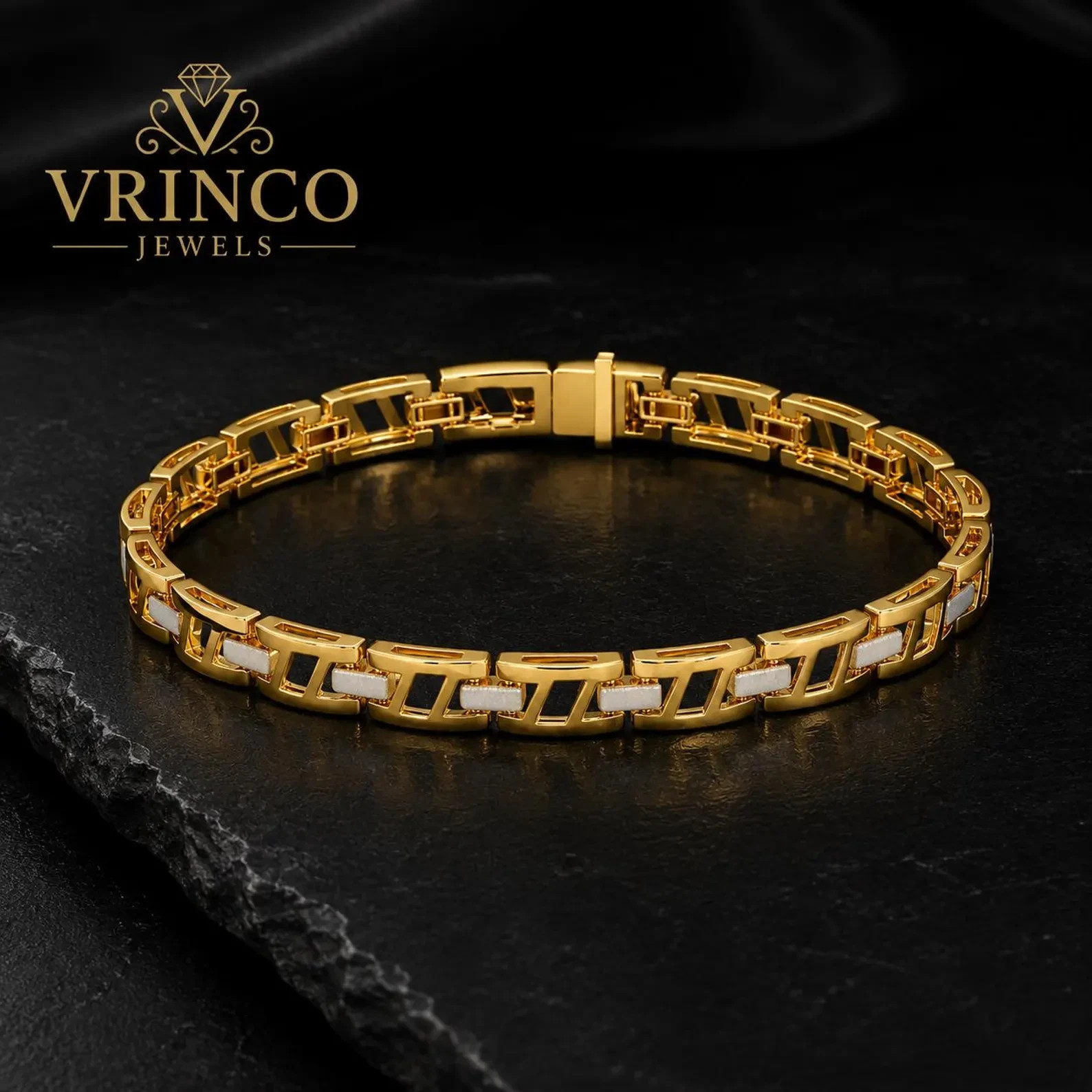 Rugged Mens 18KT Solid Gold Bracelet Luxury Designer Jewelry Gift For Him