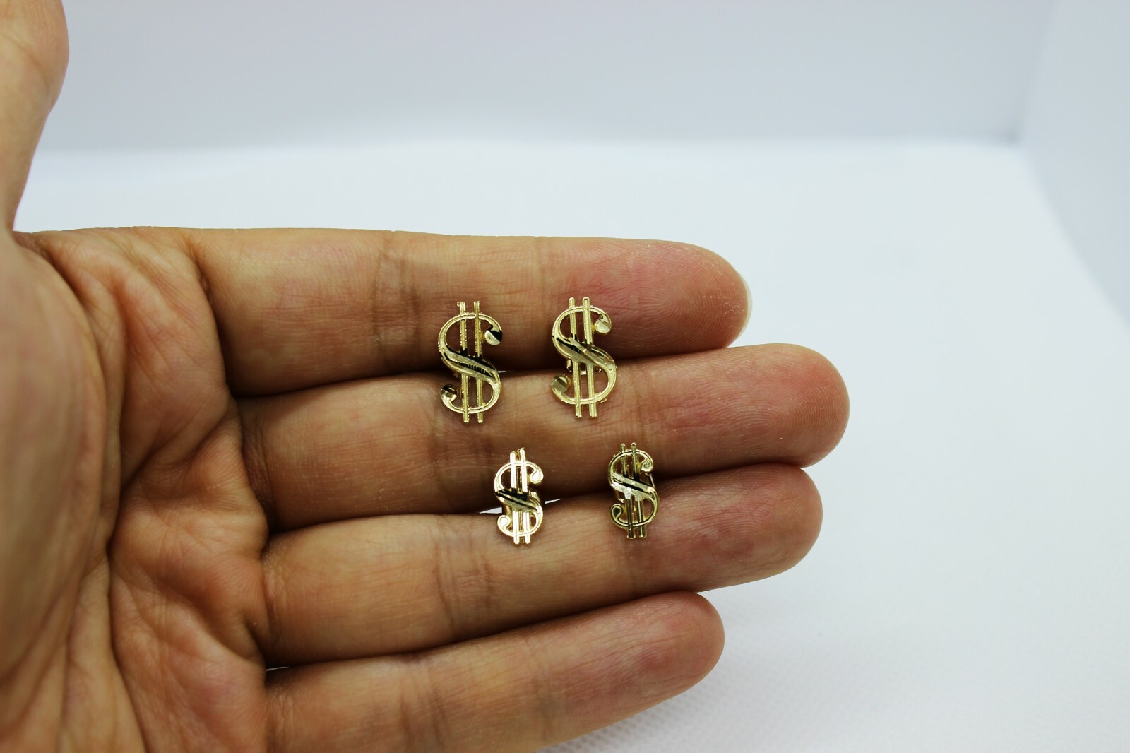 10K Solid Yellow Gold Dollar $ Sign Money Stud Earring Push Back 2 Size