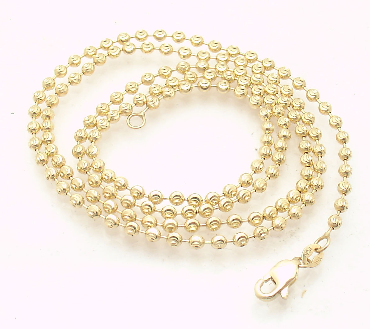 2.5mm Solid Half Moon Diamond Cut Bead Ball Chain Necklace REAL 14K Yellow Gold