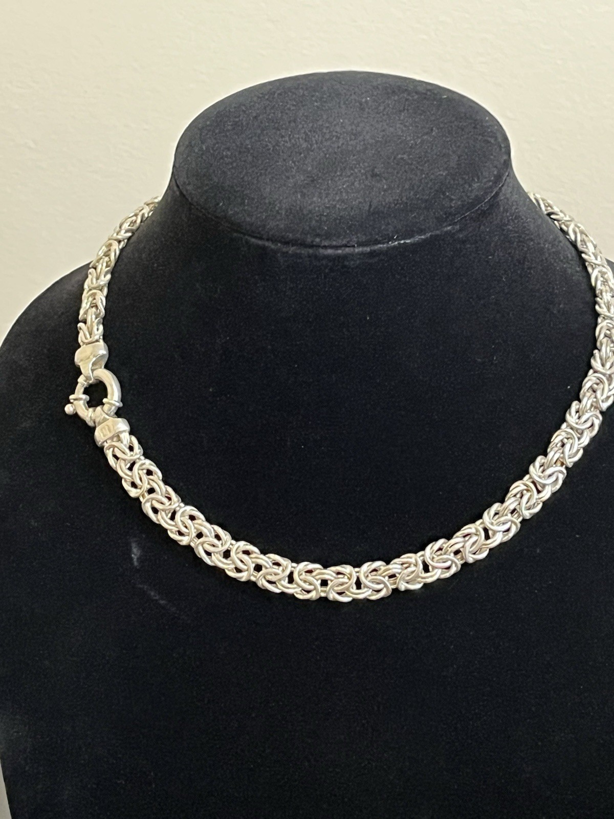 Vintage “Milor”Italy 925 Sterling Silver Byzantine Chain Necklace 5/16 W 17 In