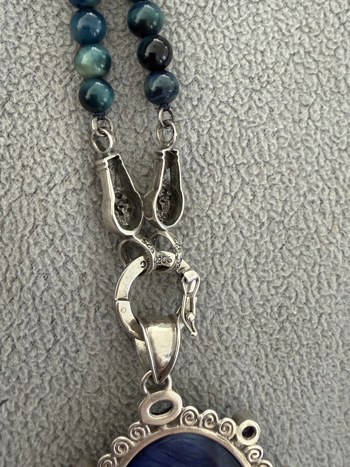 Stunning Beria Collection Blue Tiger’s-Eye pendant and necklace S/S