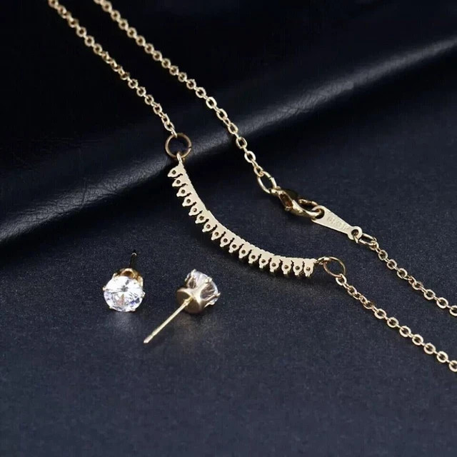 2Ct Round Lab Created Diamond Pendant Earrings Set 14K Yellow Gold Plated