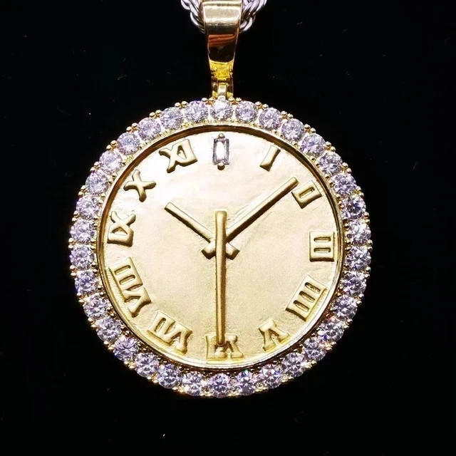 1.20Ct Round Cut Real Moissanite Watch Pendant 14K Yellow Gold Plated Silver