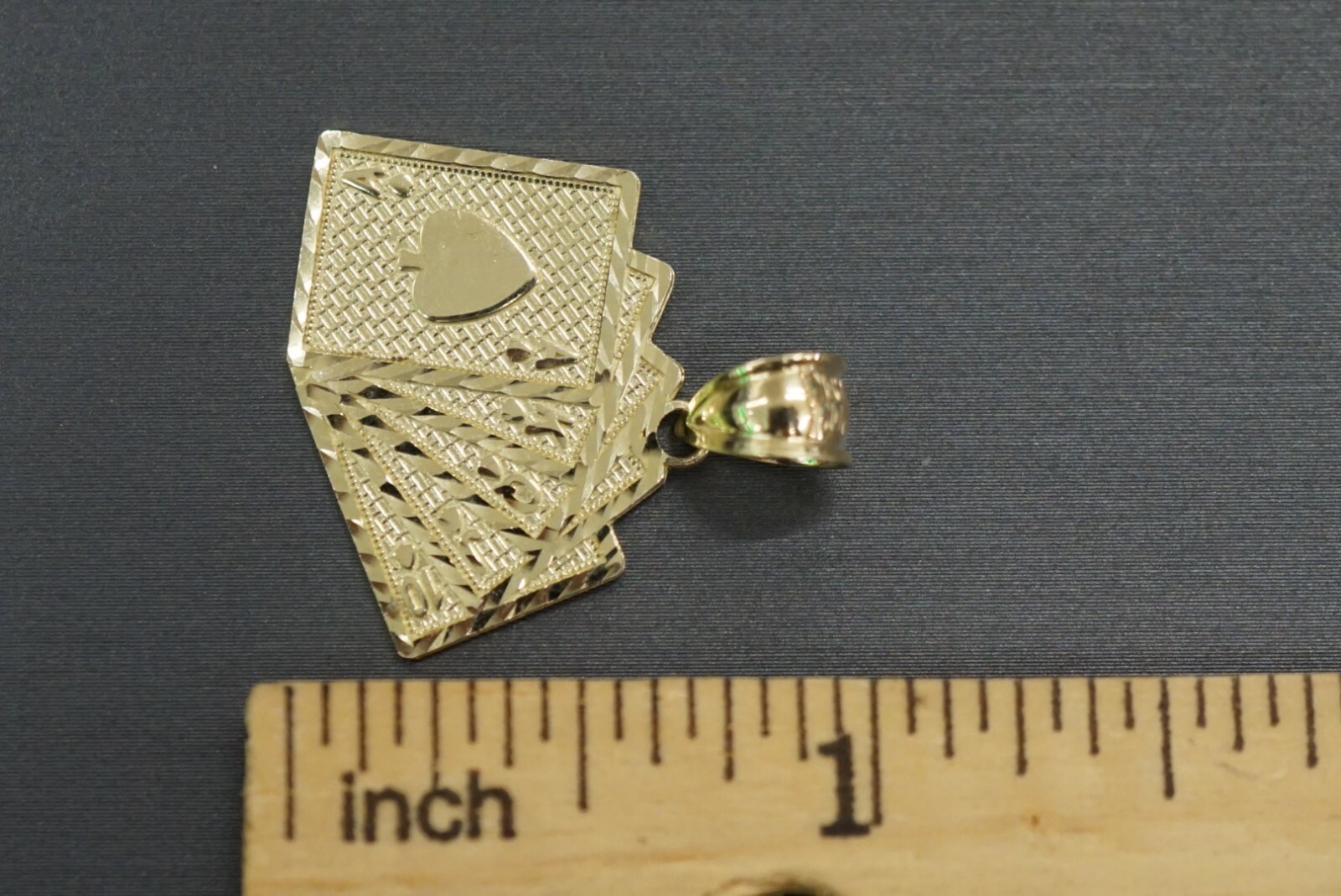 10K Solid Yellow Gold 1″ Royal Flush Poker Cards A K Q J 10 Charm Pendant.