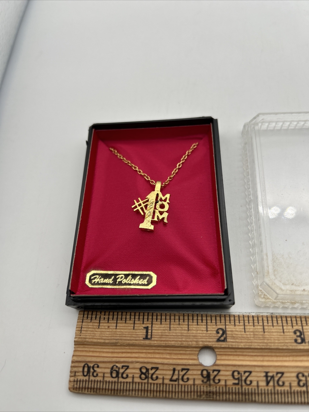 Gold In Color Number # 1 Mom Mother Small Necklace Pendant In Plastic Case