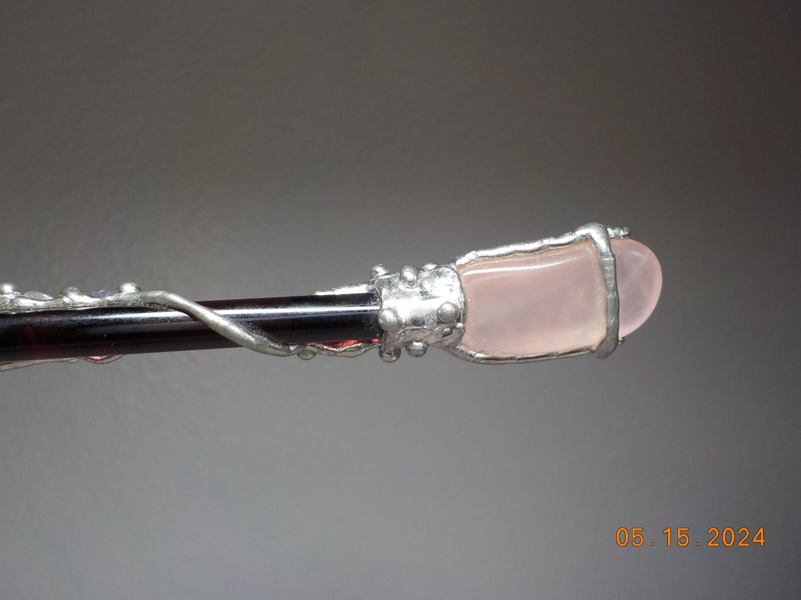 STERLING SILVER WRAPPED AMETHYST/QUARTZ CLEAR POINT/PINK QTZ HEALING WAND/STICK