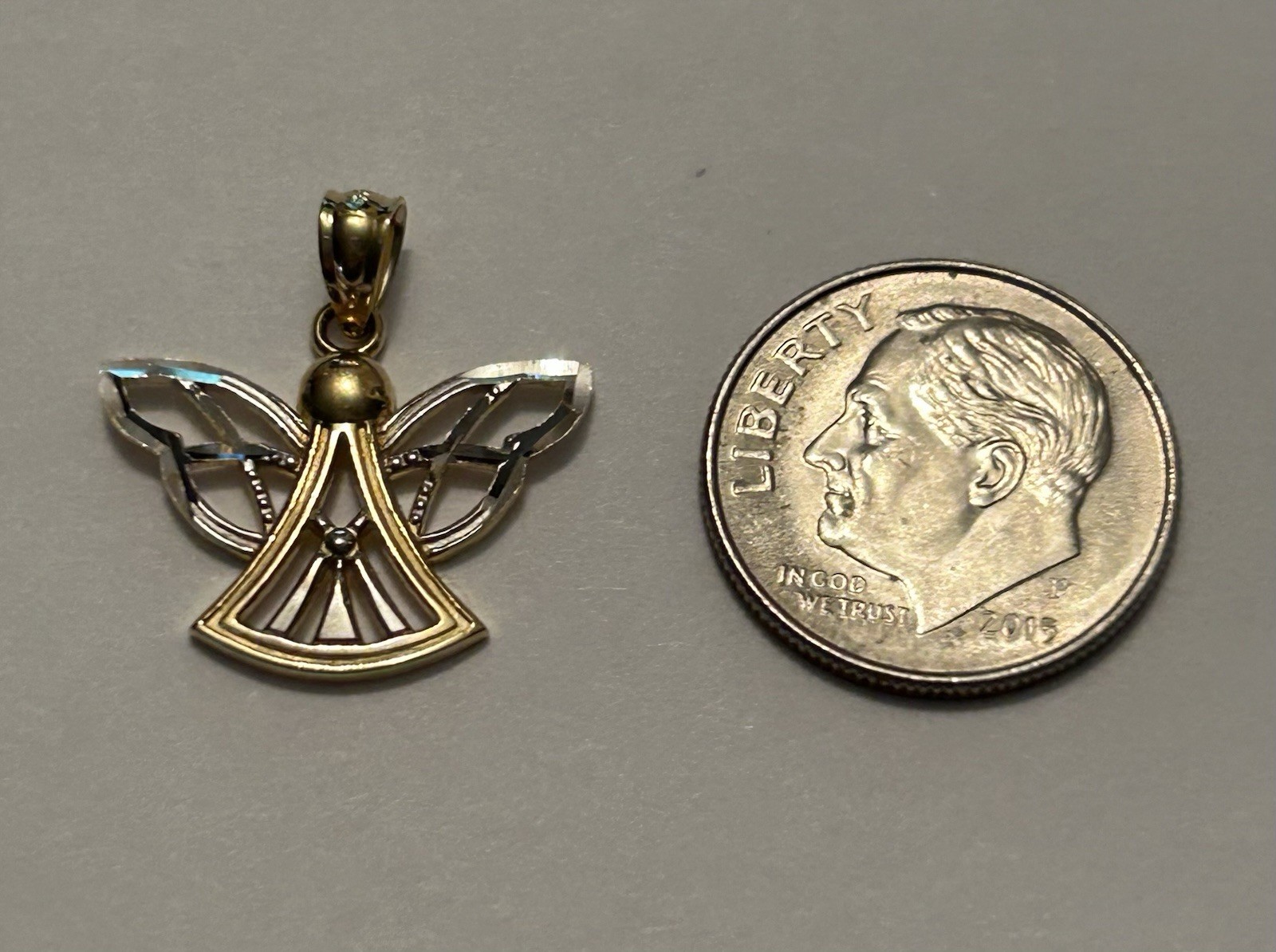 ZALES 1.0 Gram 14K Yellow & White Gold ANGEL Pendant No Stones