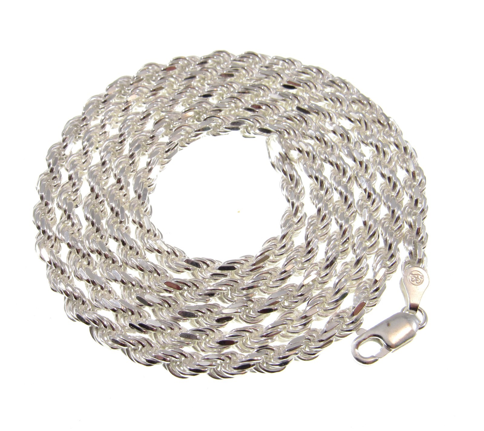 4MM Solid 925 Sterling Silver DIAMOND CUT ROPE CHAIN Bracelet or Necklace Italy