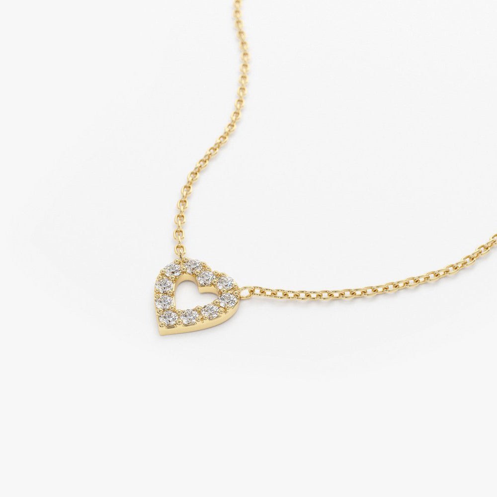 Solid 14K Gold Round Cut Natural Diamond Dainty Heart Pendant Necklace For Her