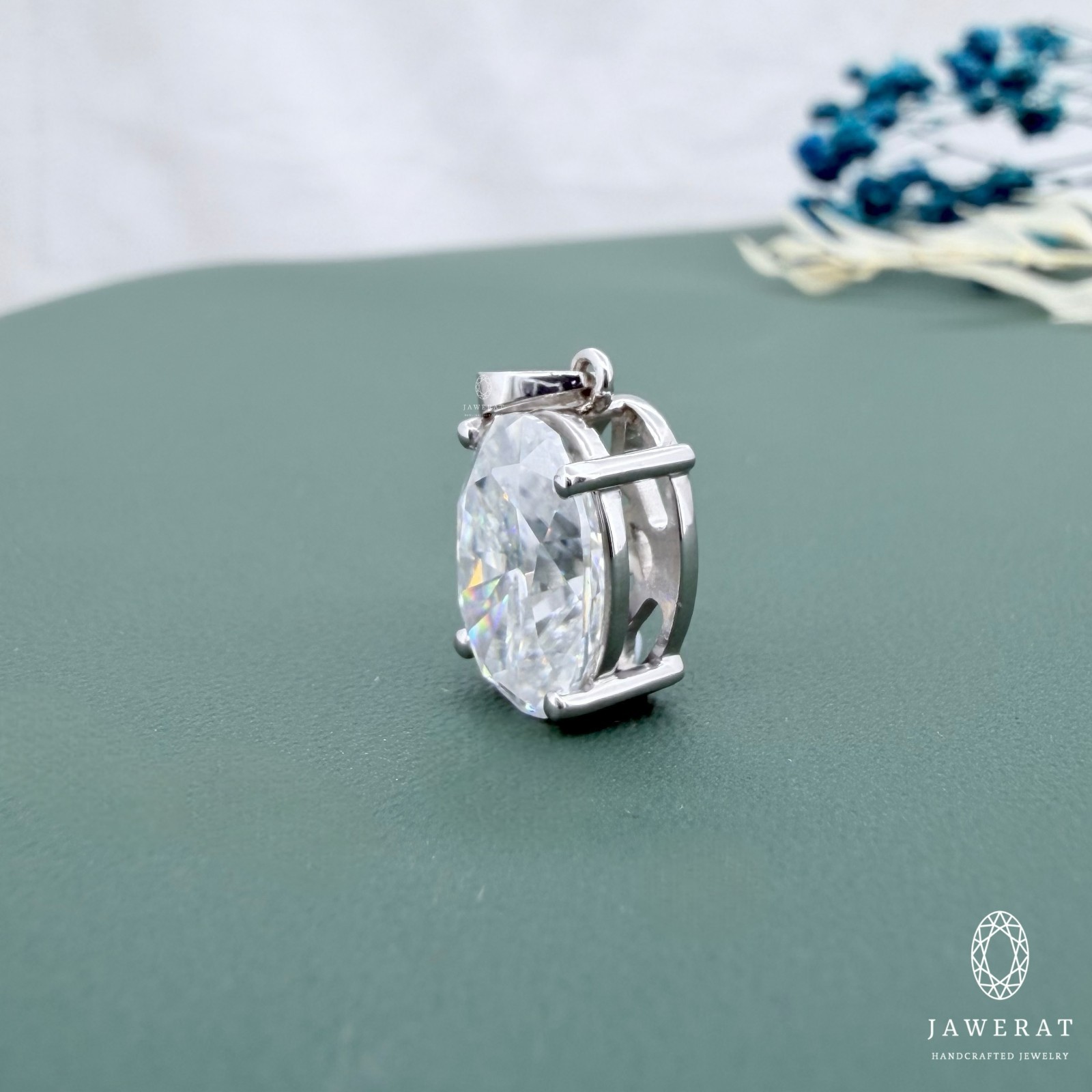 Oval Moissanite Solitaire Pendant 925 Sterling Silver Necklace Gift for Her