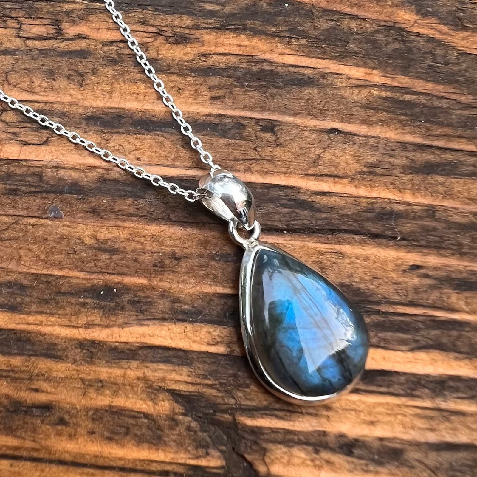 Genuine Pear Labradorite Pendants 925 Sterling silver Necklace Gift For Her