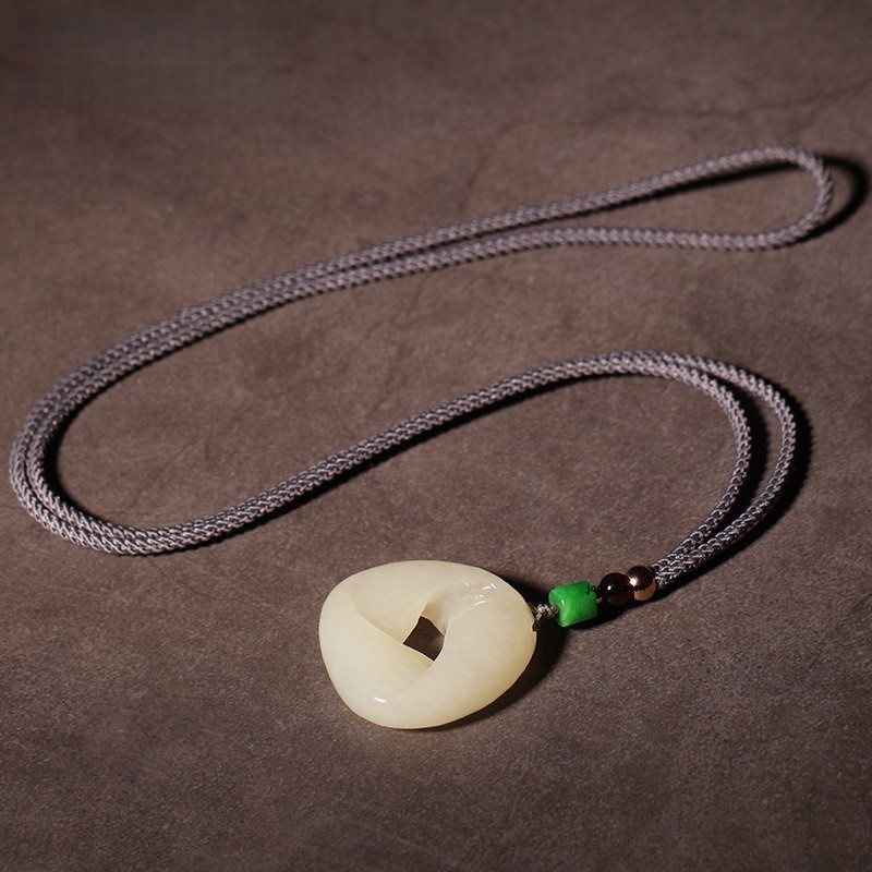 Turning Fortune Hetian Jade Peace Buckle Pendant Unisex Charm 30x9mm