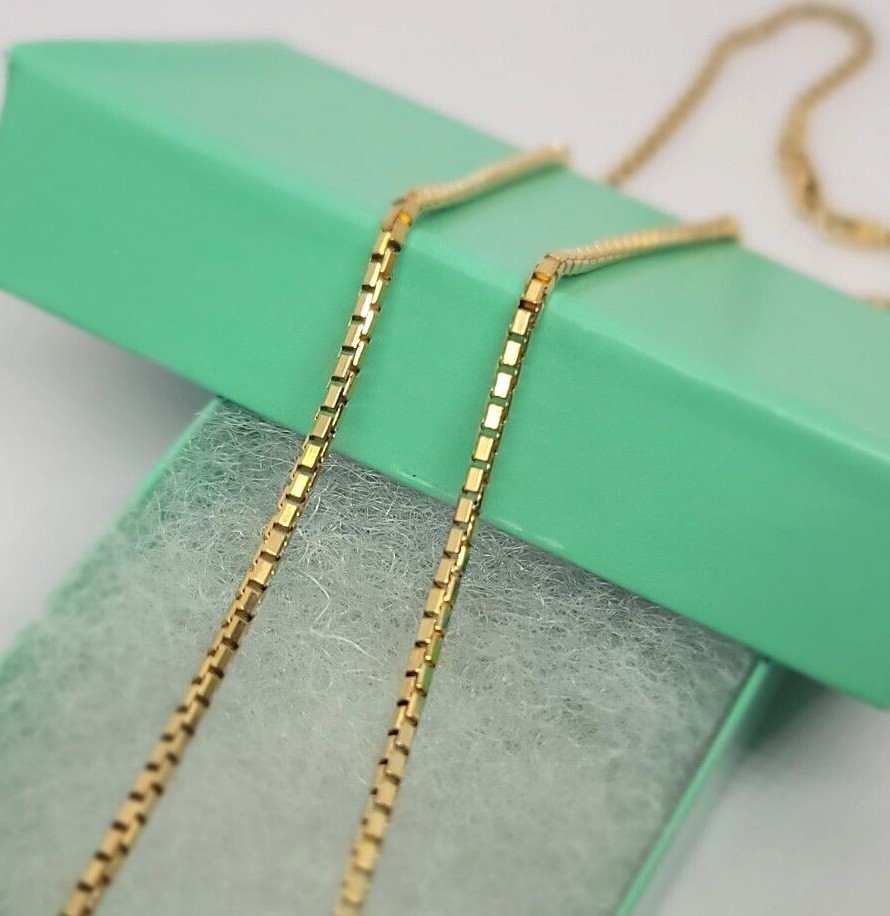 Authentic 14K Solid Yellow Gold Box Chain Necklace 1mm-2.5mm All Size 16″-30″