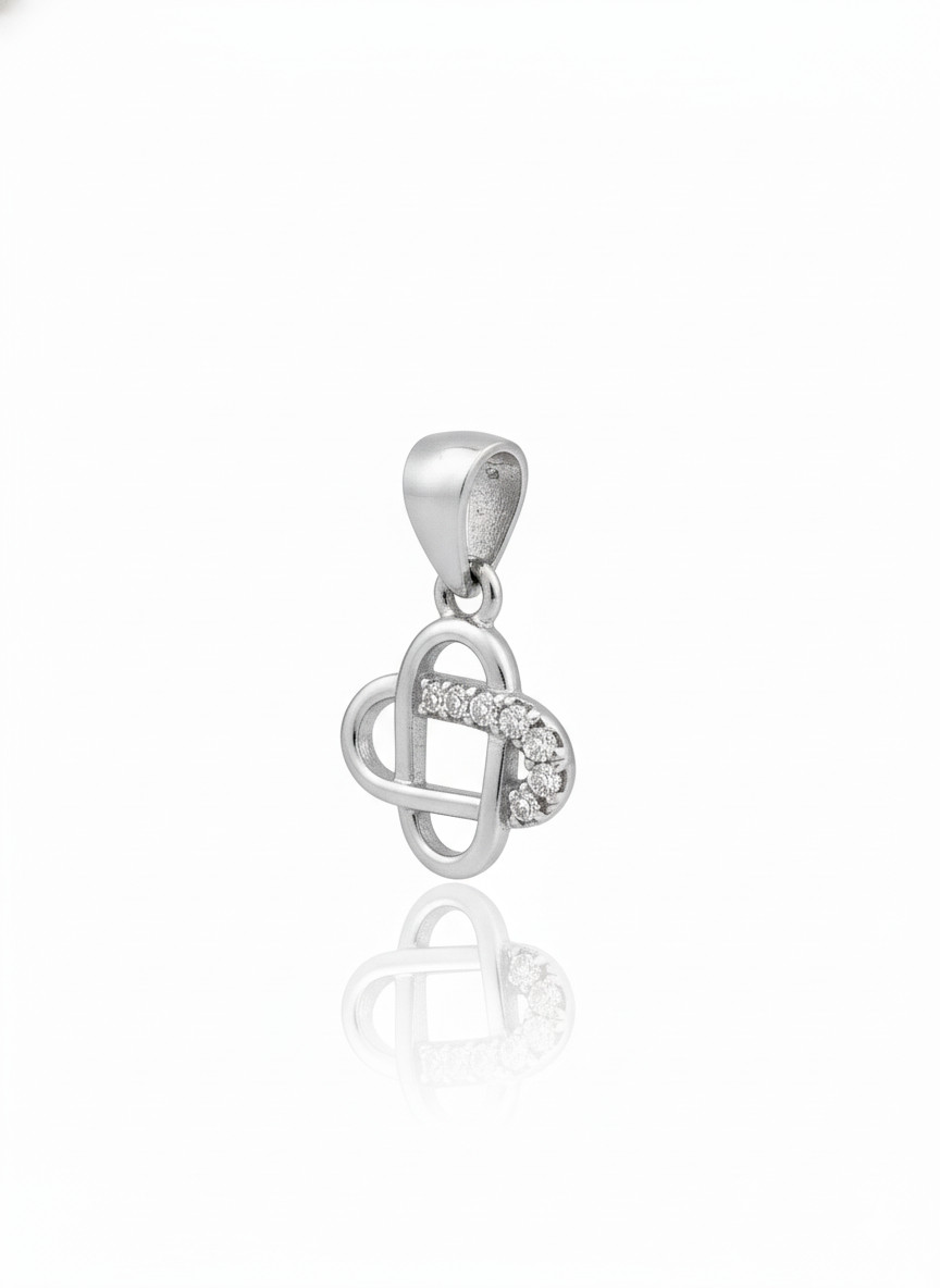 Silvara PDT-4 925 Sterling Silver Bow Circle Pendant with Blue & White Stones