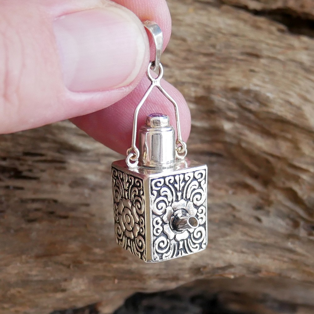 Purple Cubic Zirconia 925 Sterling Silver Ashes Box Prayer Locket Pendant SP050