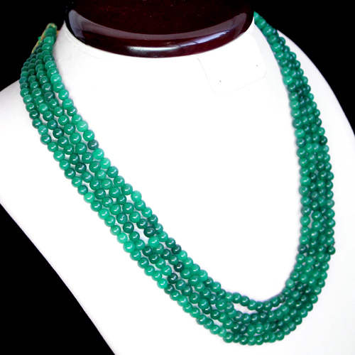 TOP QUALITY RARE 399.00 CTS NATURAL 4 STRAND GREEN EMERALD ROUND BEADS NECKLACE