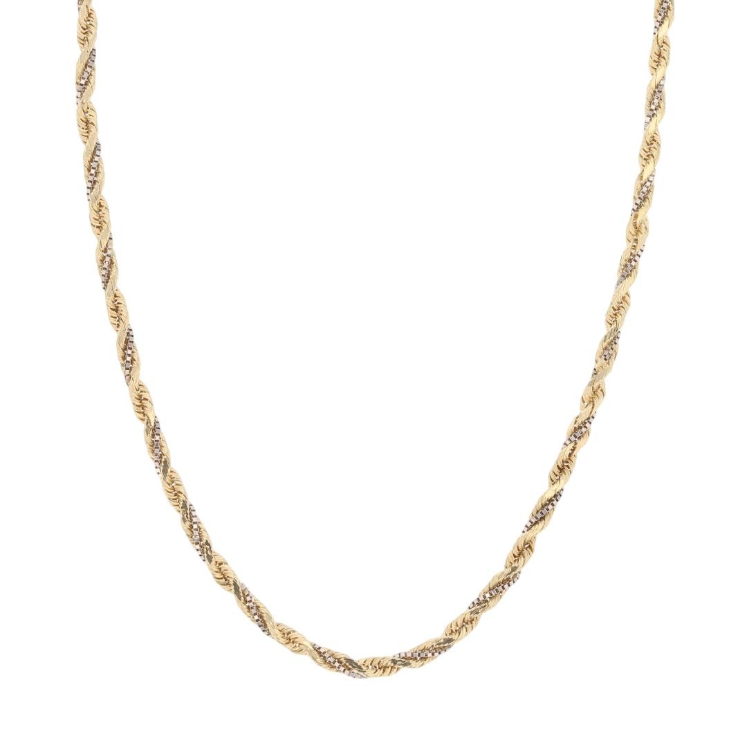 2mm Twisted Rope & Box Link Chain 18″ Necklace 14k Multi-Tone Gold 6.18 Grams