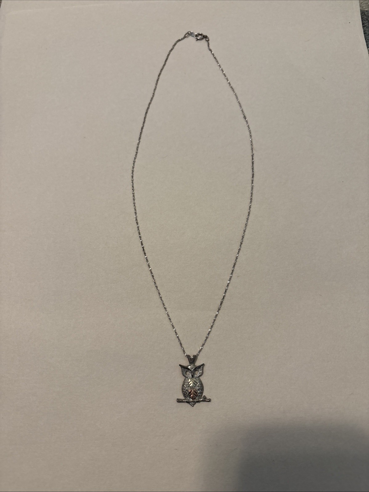 Black Hills Gold Owl Pendant And Chain Sterling Silver Multi Tone Gold Leaves